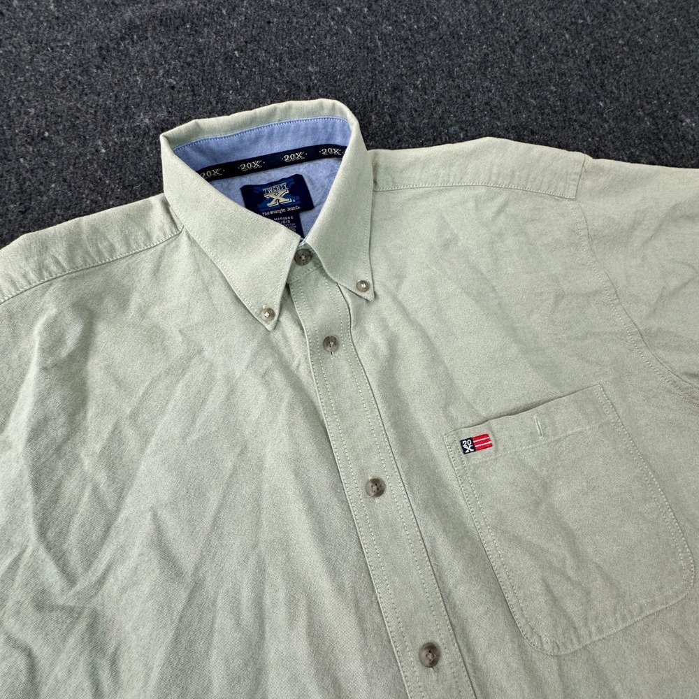 Wrangler Twenty X Shirt Mens Large Green Button Down Short Sleeve Cowboy Rodeo